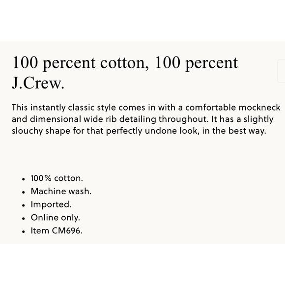 J. Crew Ribbed Mockneck Sweater Ivory NWT size Small - Picture 7 of 9